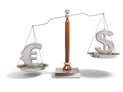 Currency on balance scale